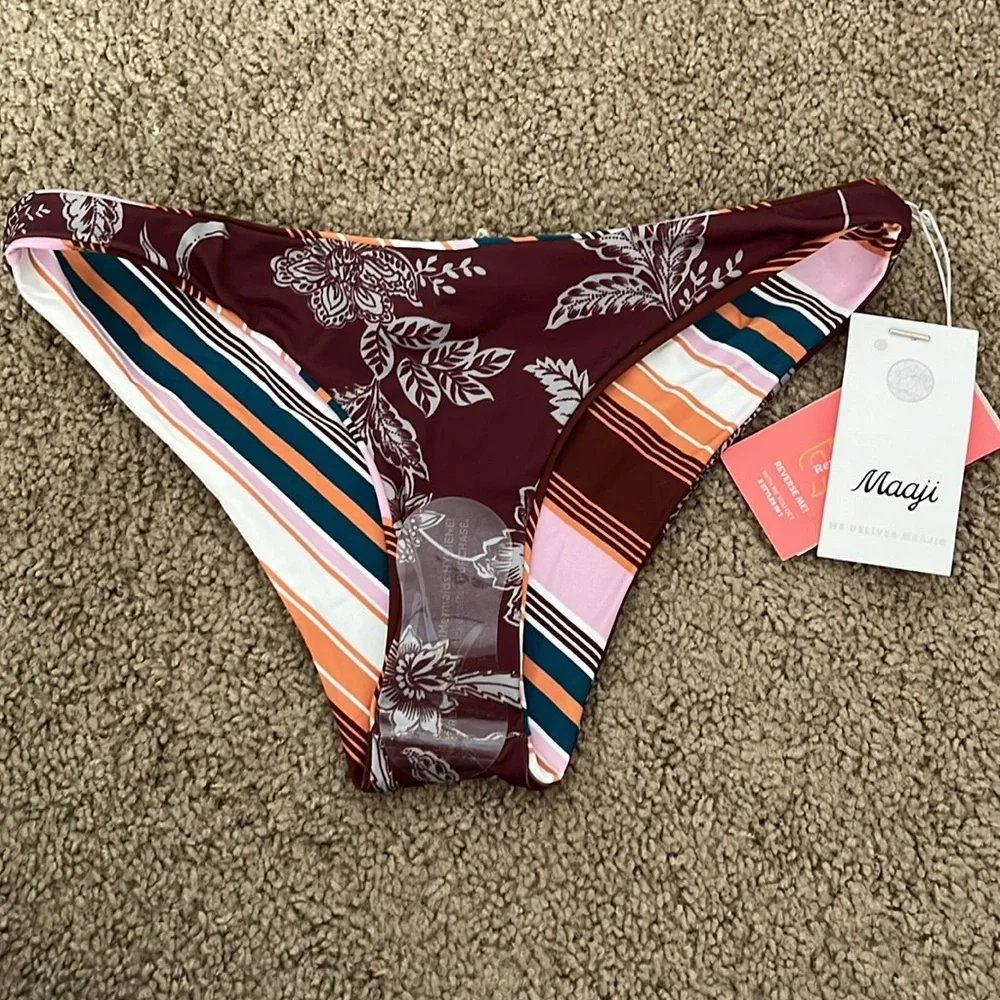 Maaji Reversible Burgundy Stripe Bottom, NWT